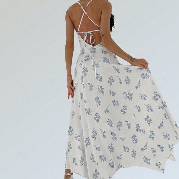 Multicolor Boho Women's Asymmetrical Hem Printed Spaghetti-Strap Dress - Picture 2 of 6